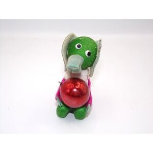 Vintage Japan Felt & Wire Elephant Christmas Ornament   in Green Pink  Jacket
